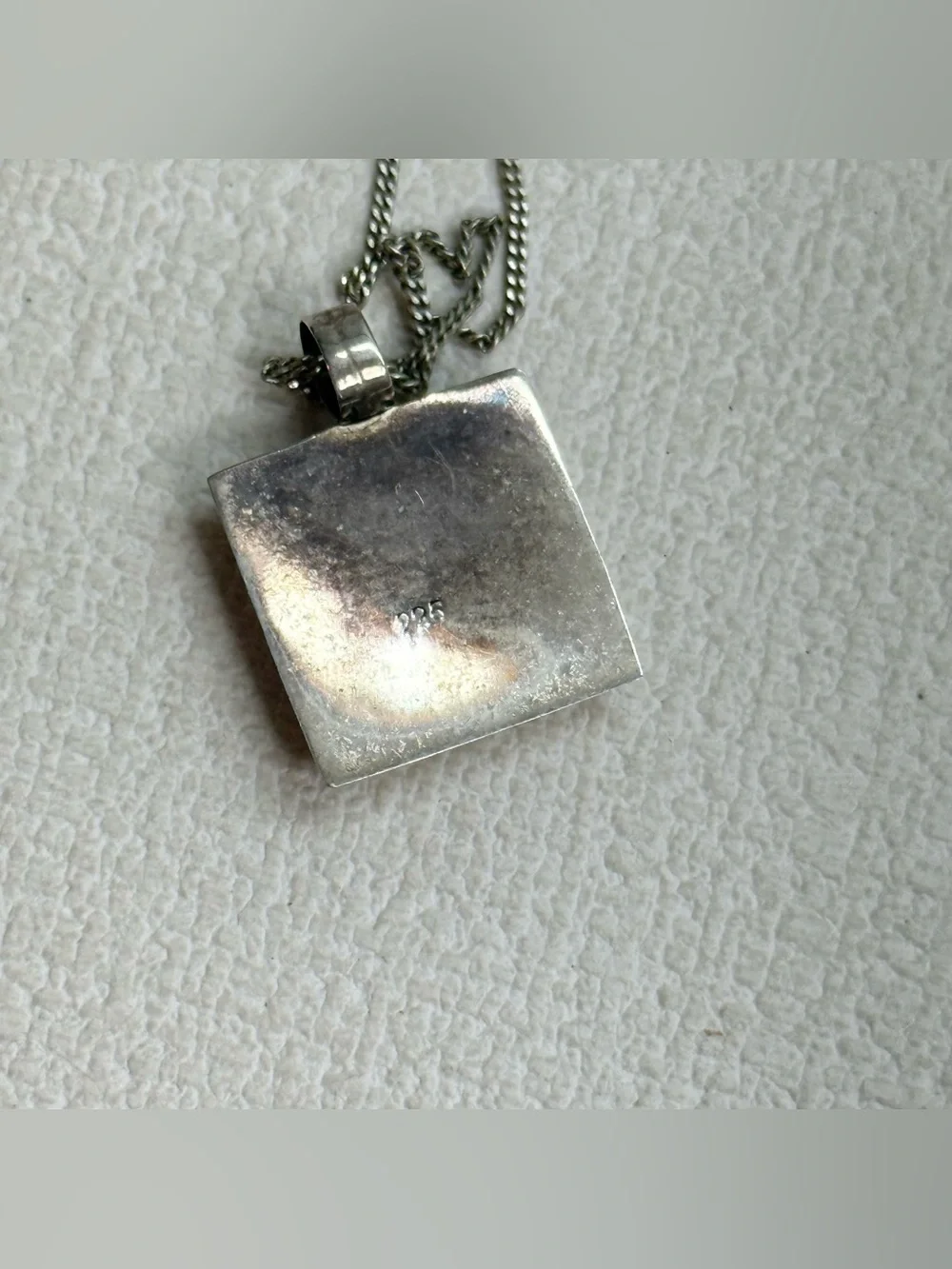 Sterling silver red jasper square pendant necklace